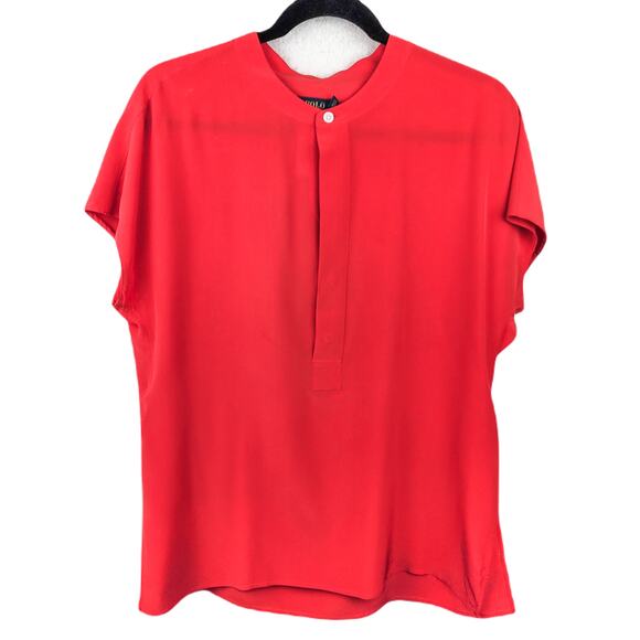 Polo Ralph Lauren Women’s Silk Shirt Red Drop Shoulder Sleeve Small Petite Size - Picture 1 of 9